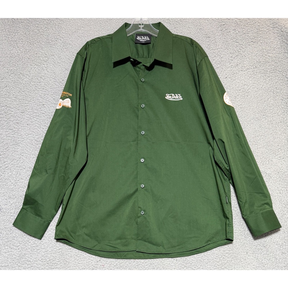 NEW Von Dutch Originals Green Button Up Long Sleeve Graphics Shirt Mens Large